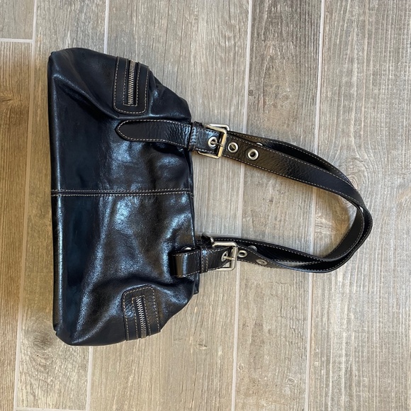 FRANCESCO BIASIA Black Leather Unconstructed Handbag w/Zippered Sides - Picture 8 of 8